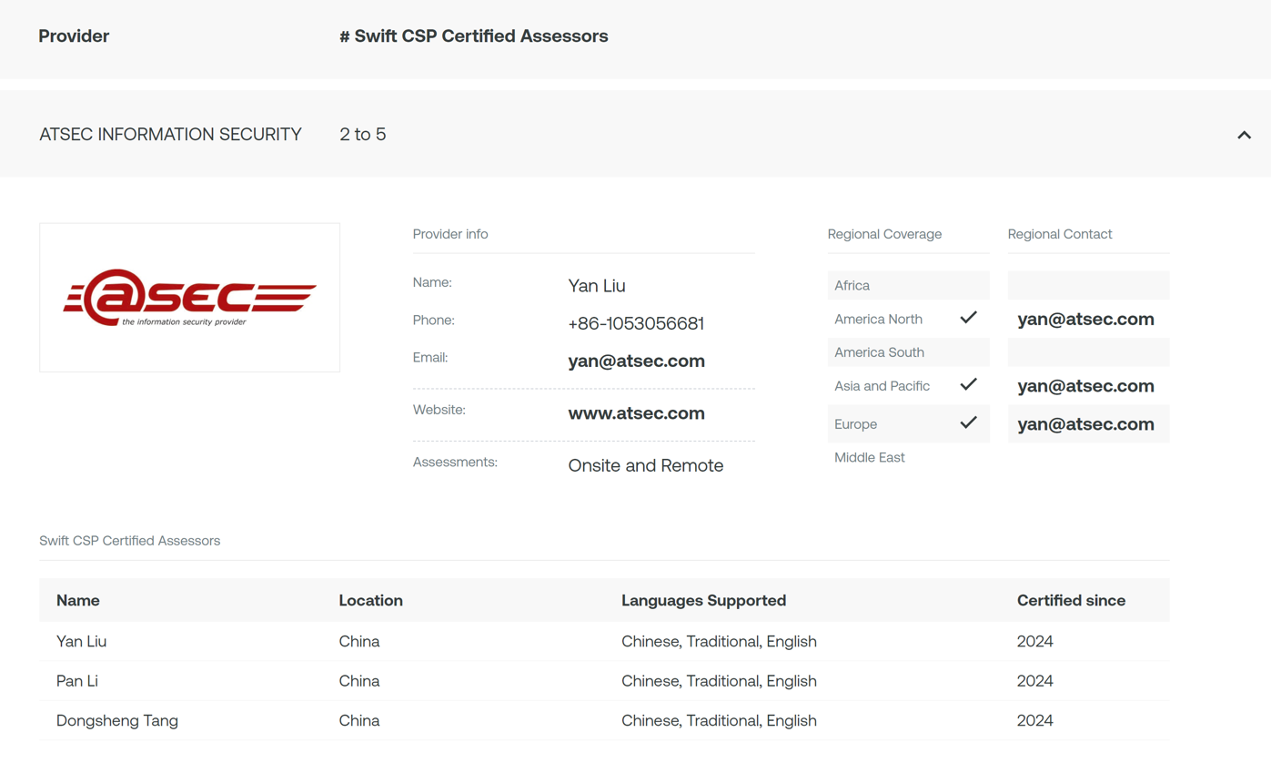 atsec Adds Swift CSP Assessment Qualification